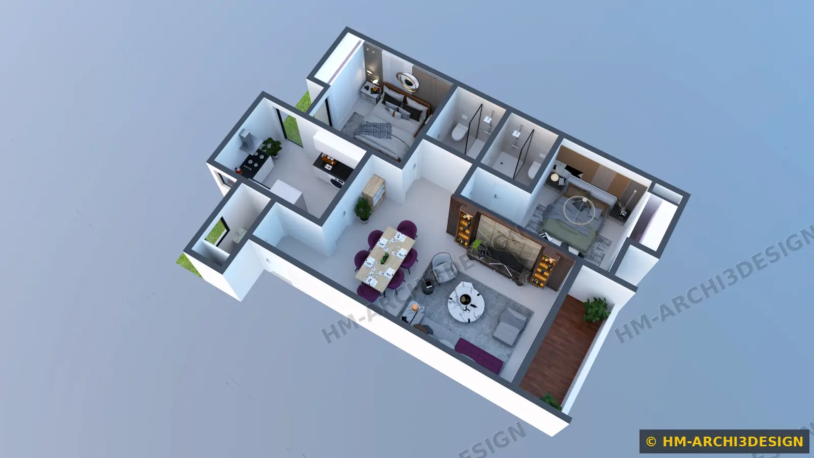 Plan 3D de l’appartement T3